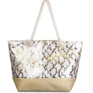 Gold Snakeskin Beach Bag Tote Large